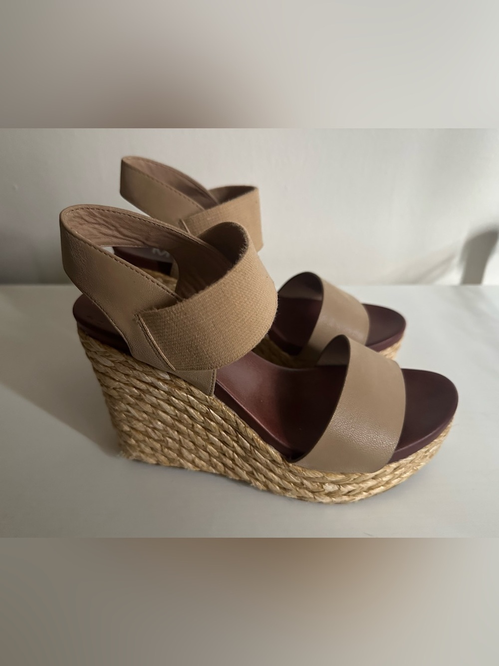 MIA - Beige Wedge Sandals with Elastic Ankle Strap - Women